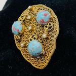 Vintage Art Deco Gold Filagree Antique Pearl Dress Fur Clip, Double Prong Pin Photo 1