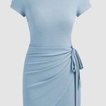 Cider Round Neckline Solid Knotted Ruched Mini Dress Photo 0