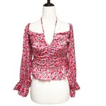 WAYF  Pink‎ Rose Floral Sweetheart Ruched Peplum Top Cottagecore Coquette Small Photo 1