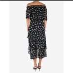 Maje Floral Off Shoulder Hi Low Black White Asymmetrical Midi Dress US M l FR 38 Photo 1