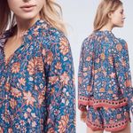 Natalie Martin Nat by Natalie Martin Blue Floral Print Tassel Peasant Blouse Size Small Photo 1