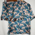Their Nibs Pajamas XL Blue Pink Cheetah Print Satin Short Sleeve‎ Shorts Comfy Photo 0