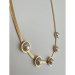 18K Gold Plated White Pearl Snake Herringbone Necklace Stainless Steel Womens Photo 4