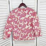 Sigrid Olsen  Floral Damask Cotton Silk Blazer Jacket Cream Pink 4 Snap Front‎ Photo 8