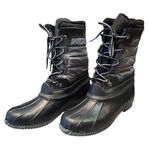 Lands' End Womens 502432 Lined Winter Duck Boots Mid Calf Lace Up Black Gray 11 Photo 0