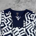 Chico's  Travelers Collection Top Women Medium Navy White Tunic Geometric Boho NWT Photo 3