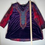 Calessa Velvet Embroidered Tunic Top Sz PL Multicolor Boho Artsy Festival Royal Purple Photo 6