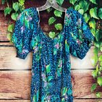 Lilly Pulitzer Camille Dress Formentera Turquoise XL Midi Floral Cheetah Puff Photo 3
