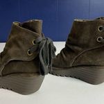 Fly London  Yama Suede Wedge Ankle Bootie Olive Army Green Size 39 Photo 3