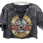 Bravado Guns N Roses Distressed Acid Wash Graphic Band Tee Sz L Cropped Lace Up Photo 0