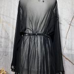 Cacique  Black Sheer Nylon Kimono /Robe with Floral Trim Size 26 NWT Photo 1