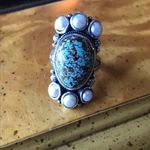 Royston Blue Horizon Turquoise White Pearl Cocktail Ring Size 6 Photo 7