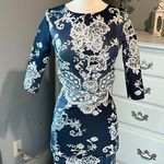 Boohoo  Dress Navy Blue White Floral Form Fitting Snug Womens 8 fits XXS XS Photo 0