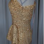 IEENA for Mac Duggal Gold Sequin One Shoulder Ruched Mini Dress Size 8 Photo 12