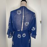 Stevie May Embroidered Leaf Dress V Neck, Lined, Empire Waist Open Back Size XS Blue Photo 6