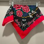 American Vintage VTG "Always a Lady" Black & Red Multicolor Rose Floral Print Bandana Crop Top Photo 8