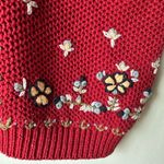 Classic Elements Classic‎ Elements Red Floral Embroidered Sweater Vest vintage med Photo 1