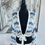 Francesca's Multicolor Crochet Bell Sleeve Fleur Tie Front Pullover NWT Photo 6