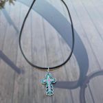 Handmade  Y2K Punk Cross  pendant PU leather necklace , Gothic Grunge Photo 5