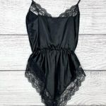 American Vintage Vintage Black Satin & Lace Teddy Bodysuit Negligee Nightie Lingerie Size Medium Photo 6