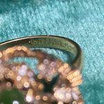 Vintage Genuine Jade with Clear Crystals Cocktail Ring size 8 Gold Photo 6