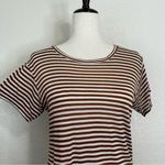 Reformation Jeans 100% Tencel Brown White Striped Short Sleeves Tee, Sz Medium Photo 2