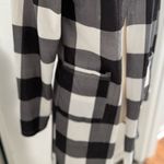 Open Front Long Draped Buffalo Plaid Cardigan Black Photo 6
