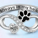 Infinity Heart Paw Print Ring for the Cat Lover “ Always in my Heart”Size 6 NWT Silver Photo 1