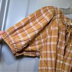 Loft  Orange-Yellow Plaid Tie Neck Puff Sleeve Top size XS Photo 3