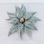 Vintage Brooch 3" Very Large Satin Enamel Leaf Flower Brooch Statement Blue Photo 0