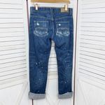 EXPRESS Distressed Bleach Splatter Baggy Straight Leg Boyfriend Jeans Blue 2 Photo 1