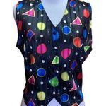 Vintage 80's Retro Shapes Striped Button Vest Small Black Photo 0