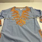 Gretchen Scott Tunic The Reef Embroidered Top Blue Sea Coral Stripe Medium *FLAW Photo 4