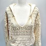 POL Ivory Chunky Loose Knit Chenille Cropped Hooded Sweater Button Long Sleeves Photo 5