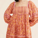 Free People  Floral Boho Puff Sleeve Smocked Mini Dress Coral Pink S Photo 0