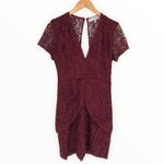 WAYF  Lace Mini Dress in Burgundy Back Cutout Short Sleeves size XS Revolve Photo 2