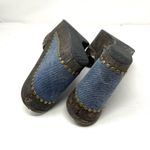 Stuart Weitzman denim and faux wood wedge slides, size 8.5/9 Photo 8