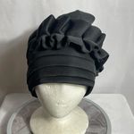 Vintage Black Ruffle Turban Hat 100% Polyester Formal Retro Costume Church Wear Photo 0
