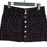 Free People Joanie Corduroy Printed Mini Skirt Full Button Black Size 24 Photo 0