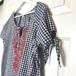 Westport 1962  Gingham Embroidered Tunic Top XL Navy White Red Tie Sleeves Photo 2