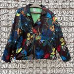 Chico's Chico’s black floral tropical asymmetric moto zip blazer jacket size 3 Photo 0