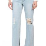 Avec Les Filles RIPPED JEANS SLIT HEM Raw Hem Wide Leg Jeans Light Wash NWT Photo 0