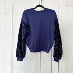 Lush Clothing Lush‎ | Round Neck Sequin Sleeve Sweater in Blue Medium Photo 4