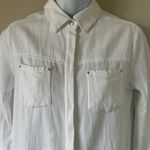 Maje NWOT  White 100% Cotton Textured Button Up Long Sleeve Classic Blouse - Sz L Photo 1
