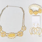 Vintage Rhinestone Glass Metal Floral Necklace Bracelet Earrings Set Photo 0