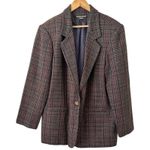 Savannah Brown Houndstooth Plaid Boxy Wool Vintage Blazer Jacket Women’s Size 16 Photo 0