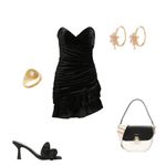 Katie May  kiki velvet ruched sweetheart strapless ruffle mini dress black Photo 3