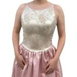 Jessica McClintock Vintage Gunne Sax 9 /10 Pink Formal Gown Gold Brocade Satin Photo 3
