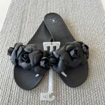Shade & Shore  Black Rosette Faux Leather Slides Sandals Size 11 NWT Photo 6