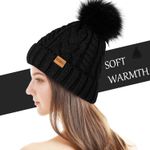 Women Winter Pompom Beanie Hat with Warm Fleece Lined, Thick Slouchy Snow Knit Skull Ski Cap Photo 2